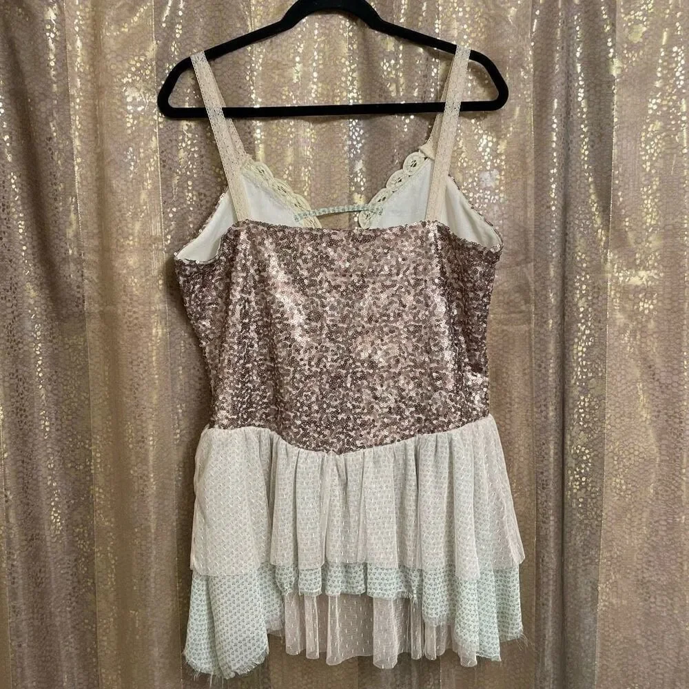 BKE Gimmicks Rose Sequin Ruffle Glam Western Tank Top Blouse Large - Picture 2 of 6